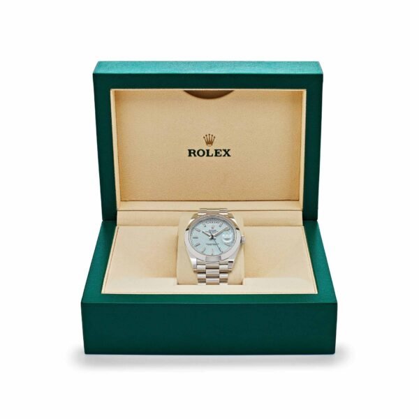 Rolex Day-Date 228206 Platinum Ice Blue Diagonal Motif Dial
