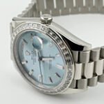 Rolex Day-Date 228396TBR Platinum Diamond Bezel Ice Blue Diamond Dial