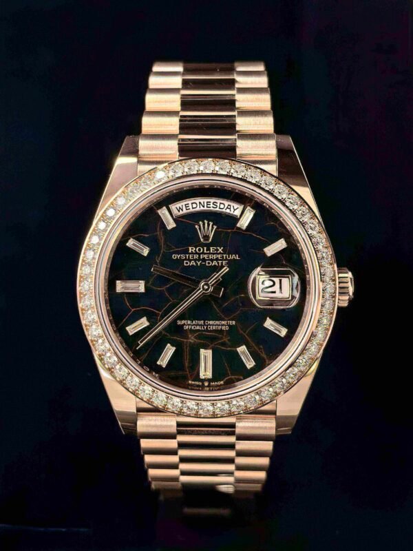Rolex Day-Date 228345RBR-0016 Rose Gold Eisenkiesel Dial Diamond Bezel