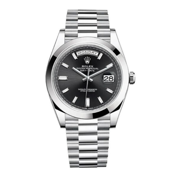 Rolex Day-Date 40 Presidential Black dial, Smooth Bezel, President bracelet, Watch 228206-0013