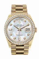 Rolex Day-Date 36 Mother of Pearl Dial Gold Diamond Bezel Watch 128348RBR-0017 128348RBR