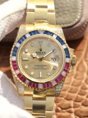 Rolex Submariner Golden Blue / Red Diamond Gold Dial 40mm