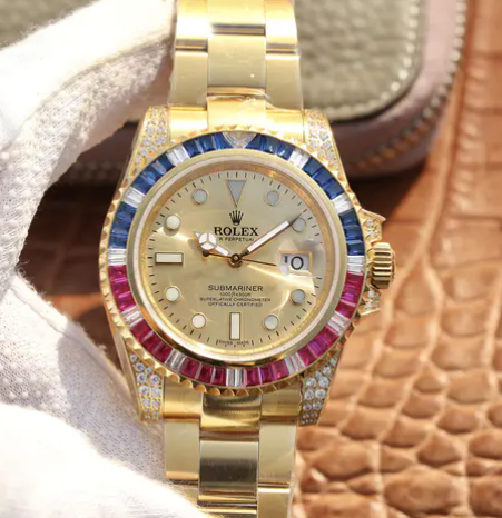 Rolex Submariner Golden Blue / Red Diamond Gold Dial 40mm
