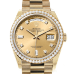 Rolex Day-Date 36 Champagne Diamond Dial Gold Diamond Bezel Watch 128348RBR-0008