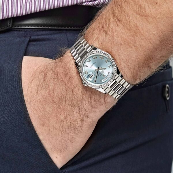 Rolex Day-Date 128396TBR Platinum Ice Blue Dial Diamond Bezel (2024)