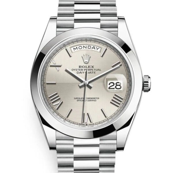 Rolex Day-Date 228206-0014 Presidential Silver dial, Smooth Bezel, President bracelet