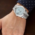 Rolex Day-Date 228206 Platinum Ice Blue Diagonal Motif Dial