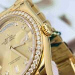 Rolex Day-Date 36 Champagne Diamond Dial Gold Diamond Bezel Watch 128348RBR-0008