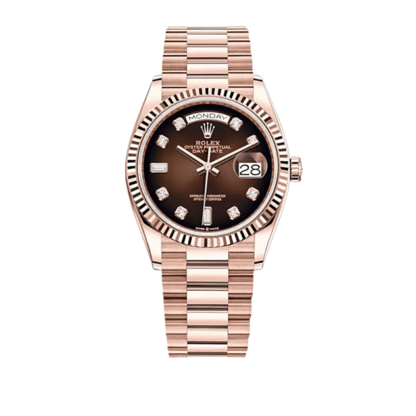 Rolex Day-Date 128235 Rose Gold Brown Diamond Dial