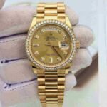 Rolex Day-Date 36 Champagne Diamond Dial Gold Diamond Bezel Watch 128348RBR-0008