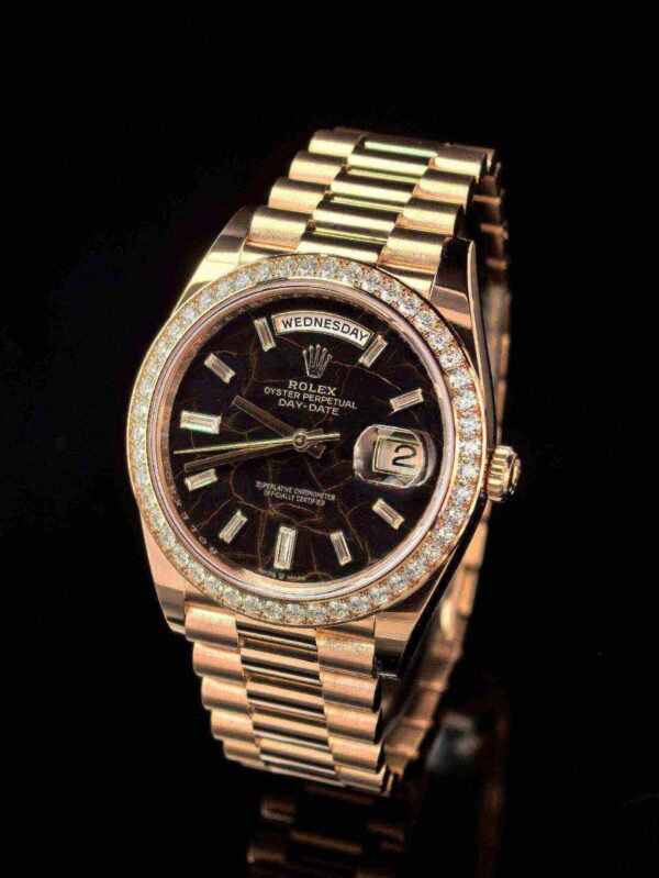 Rolex Day-Date 228345RBR-0016 Rose Gold Eisenkiesel Dial Diamond Bezel