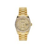 Rolex Day-Date 118398BR Yellow Gold Diamond Bezel Champagne Diamond Dial