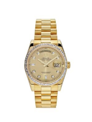 Rolex Day-Date 118398BR Yellow Gold Diamond Bezel Champagne Diamond Dial