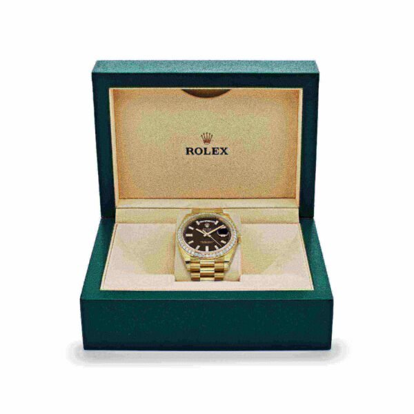 Rolex Day-Date 228348RBR-0039 Yellow Gold Black Diamond Dial Diamond Bezel