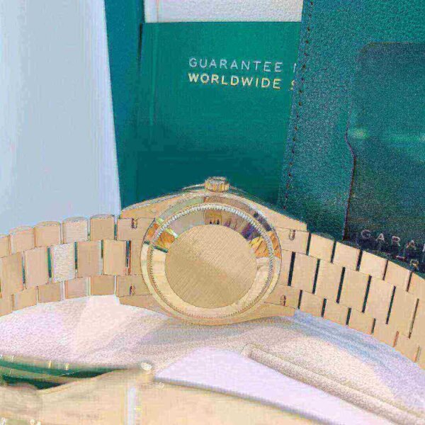 Rolex Day-Date 36 Mother of Pearl Dial Gold Diamond Bezel Watch 128348RBR-0017 128348RBR