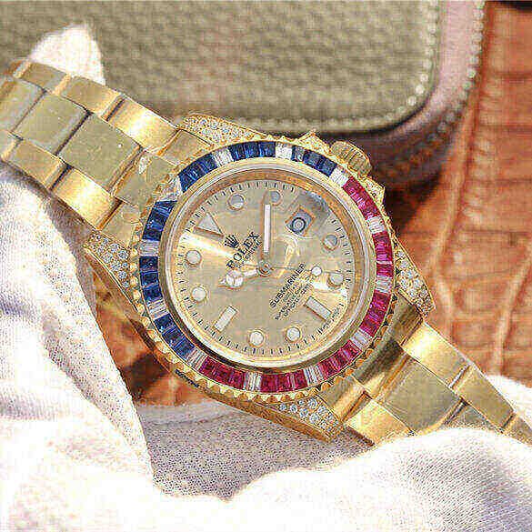 Rolex Submariner Golden Blue / Red Diamond Gold Dial 40mm