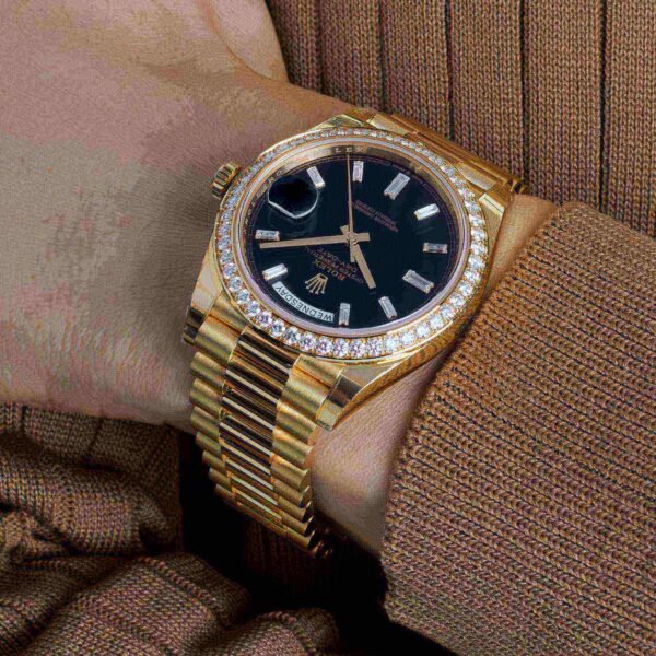 Rolex Day-Date 228348RBR-0039 Yellow Gold Black Diamond Dial Diamond Bezel
