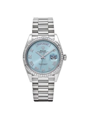 Rolex Day-Date 128396TBR Platinum Ice Blue Dial Diamond Bezel (2024)