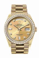 Rolex Day-Date 36 Champagne Diamond Dial Gold Diamond Bezel Watch 128348RBR-0008