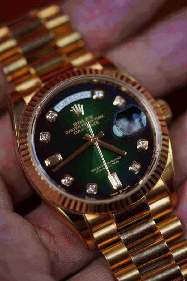 Rolex Day-Date 128238-0069 36mm Green ombre Extremely Rare 18KT Yellow Gold Stainless Steel Automatic Green Dial