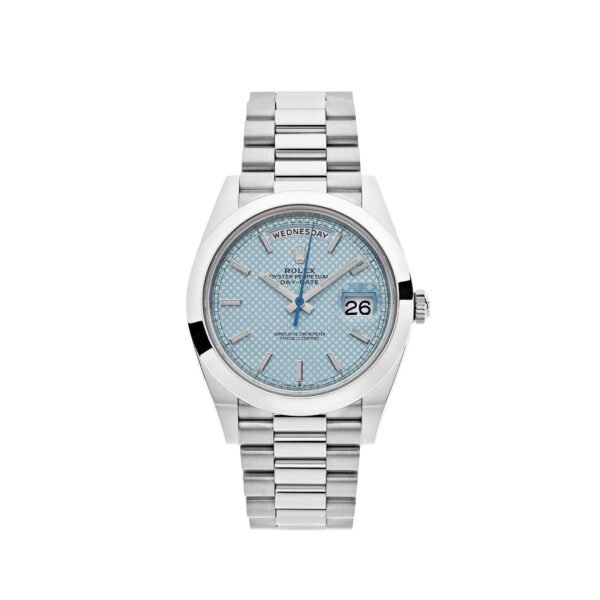 Rolex Day-Date 228206 Platinum Ice Blue Diagonal Motif Dial