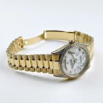 Rolex Day-Date 118388 Yellow Gold White Mother of Pearl Dial Diamond Bezel