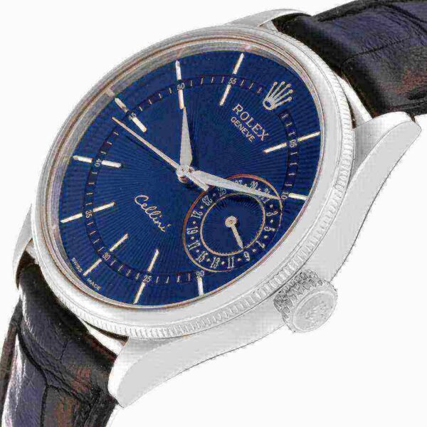Rolex Cellini Date White Gold Blue Dial Mens Watch 50519-L