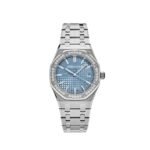 Audemars Piguet Royal Oak 77451ST.ZZ.1361ST.01 Selfwinding '50th Anniversary' Stainless Steel Light Blue Dial Diamond Bezel (2023)