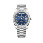 Rolex Day-Date 228396TBR Platinum Diamond Bezel Blue Dial