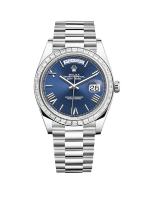 Rolex Day-Date 228396TBR Platinum Diamond Bezel Blue Dial