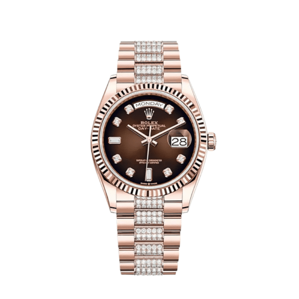 Rolex Day-Date 128235 Rose Gold Brown Diamond Dial