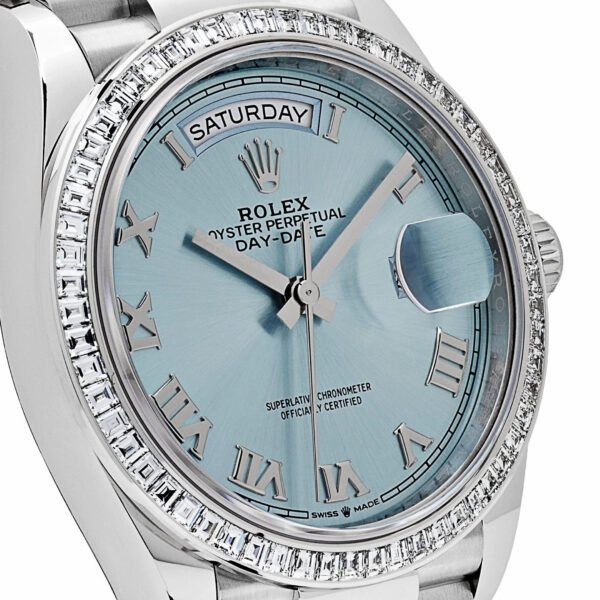 Rolex Day-Date 128396TBR Platinum Ice Blue Dial Diamond Bezel (2024)