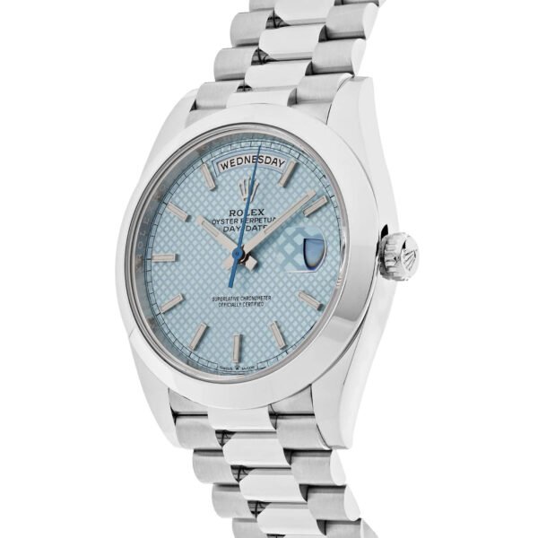 Rolex Day-Date 228206 Platinum Ice Blue Diagonal Motif Dial