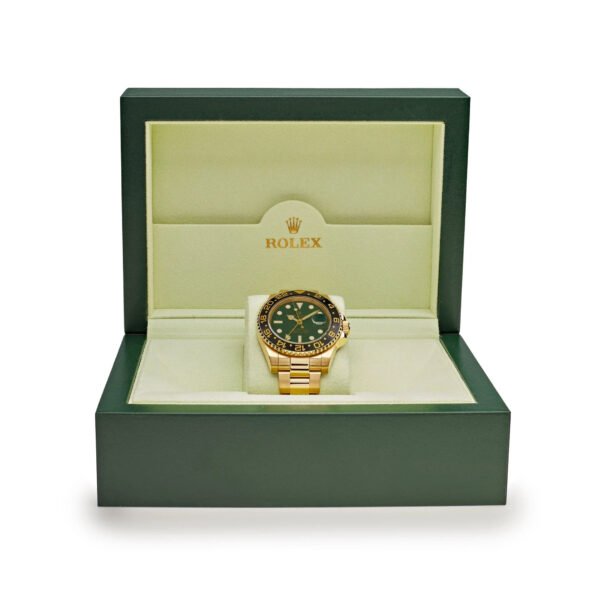Rolex GMT-Master II 116718 Yellow Gold Green Dial Black Bezel