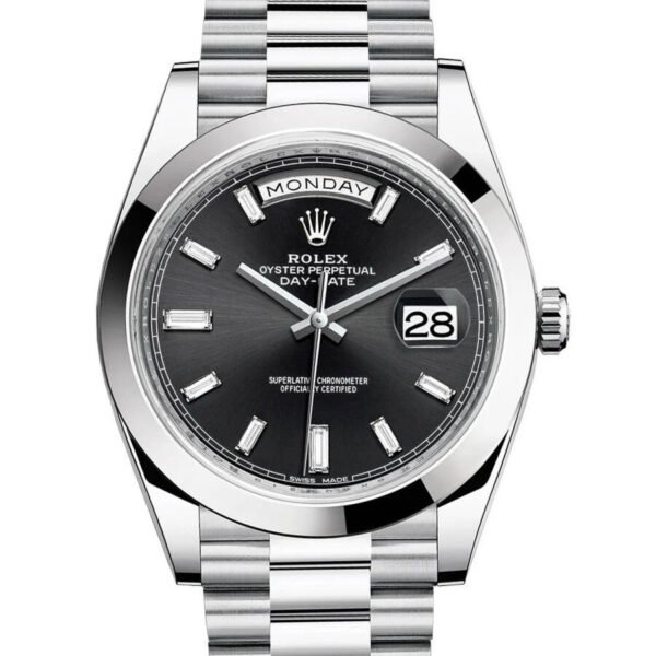 Rolex Day-Date 40 Presidential Black dial, Smooth Bezel, President bracelet, Watch 228206-0013