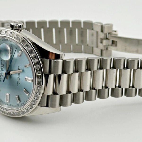 Rolex Day-Date 228396TBR Platinum Diamond Bezel Ice Blue Diamond Dial