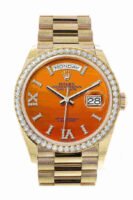 Rolex Day-Date 36 Carnelian Dial Gold Diamond Bezel Watch 128348RBR-0049 128348RBR