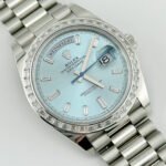 Rolex Day-Date 228396TBR Platinum Diamond Bezel Ice Blue Diamond Dial